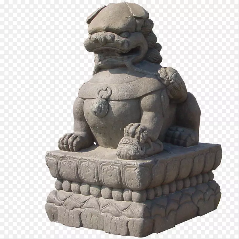 石狮戏球雕像png