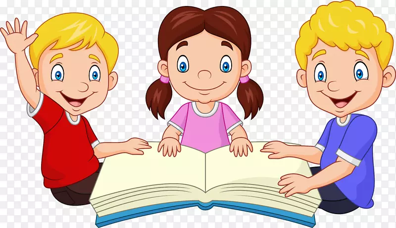 三个愉快读书的孩子