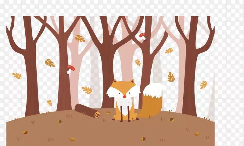 秋季树林里的小狐狸