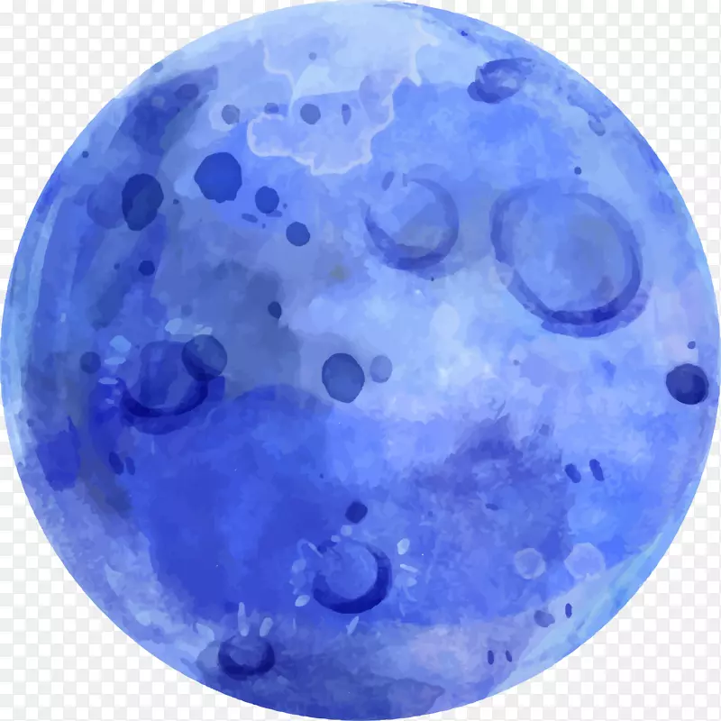 人类月球日手绘蓝色月球