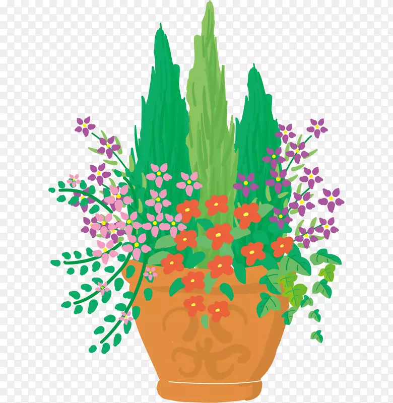 手绘植物花卉盆裁