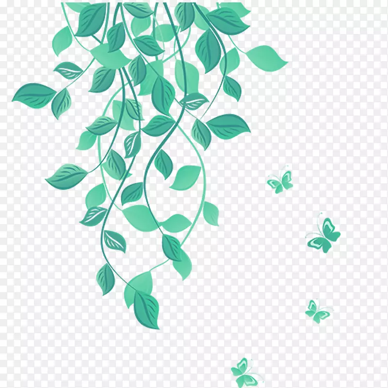 水彩清新树叶蝴蝶图案