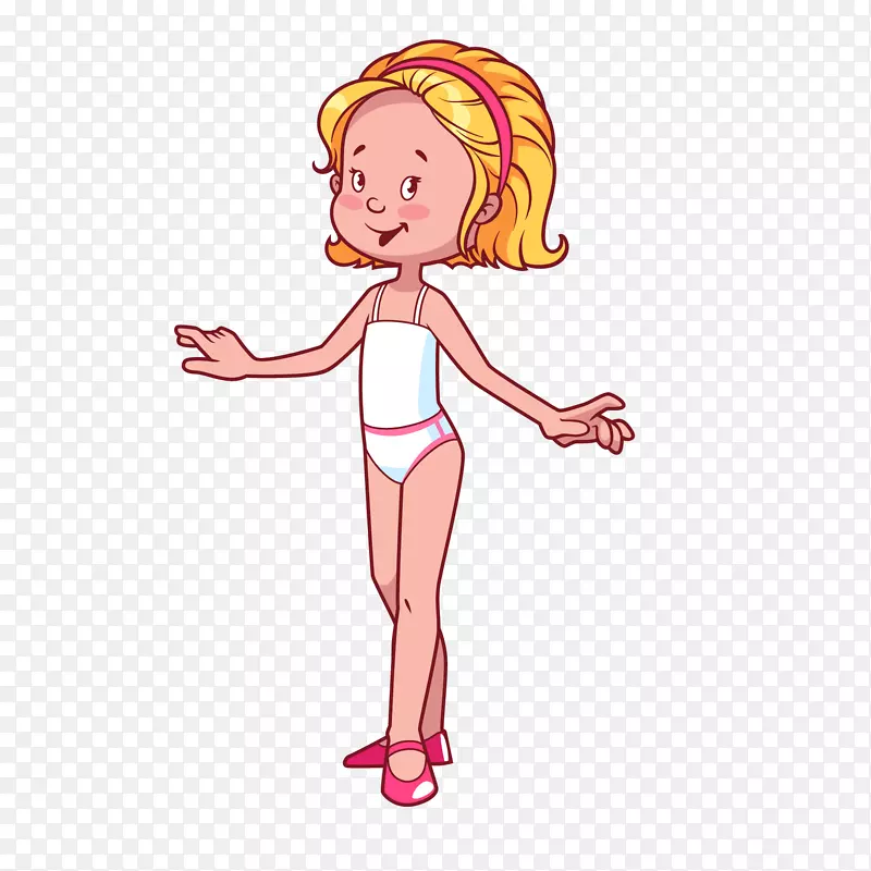 卡通手绘穿泳衣的女孩
