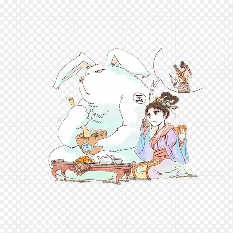 卡通嫦娥后羿玉兔