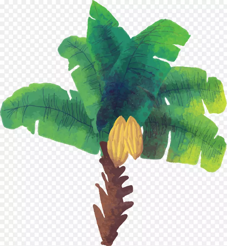 创意水彩大海椰树装饰插画