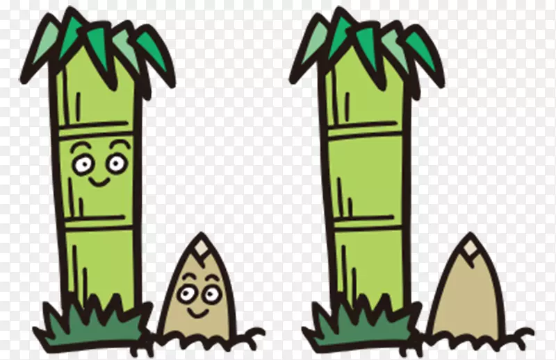 卡通可爱绿色竹子和旁边出土的竹