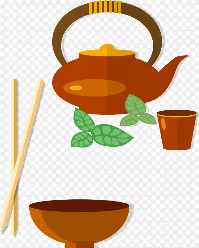 简约茶壶筷子图案