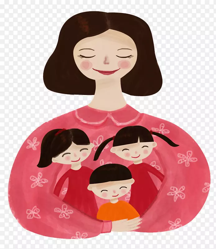 手绘人物插画母亲节抱着孩子的妈