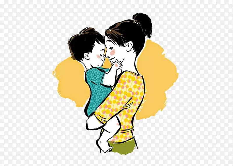 手绘插图母亲节插画妈妈抱着孩子