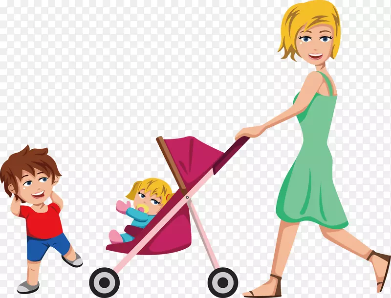 散步的妈妈和孩子