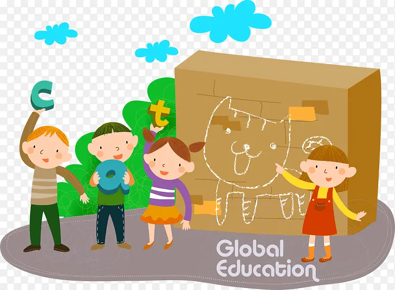 小老师在对小孩进行全球教育