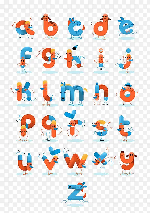 可爱风格的多彩形象英文字母艺术