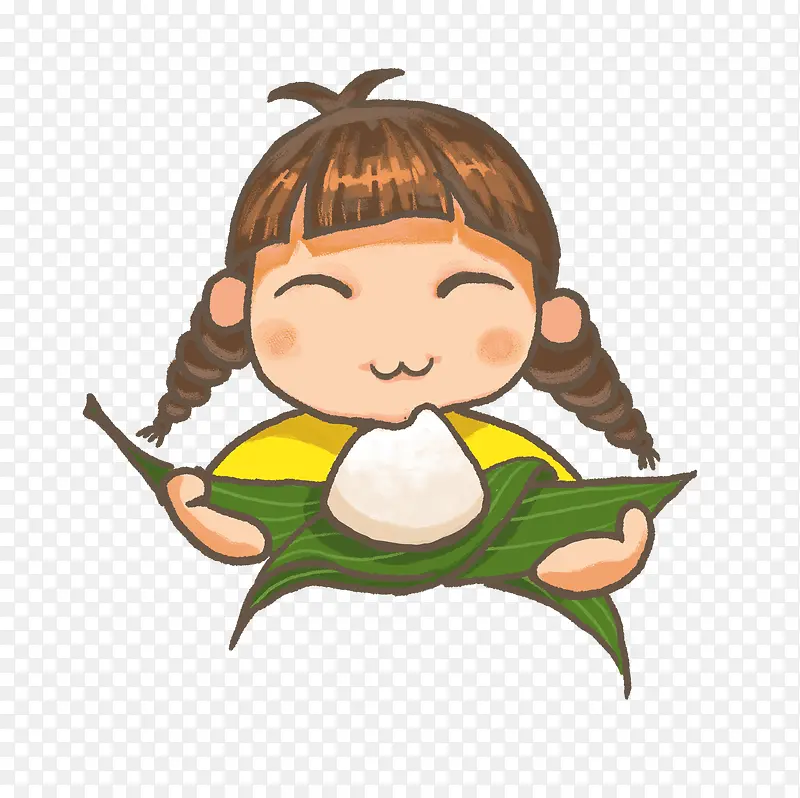 小女孩吃粽子卡通图