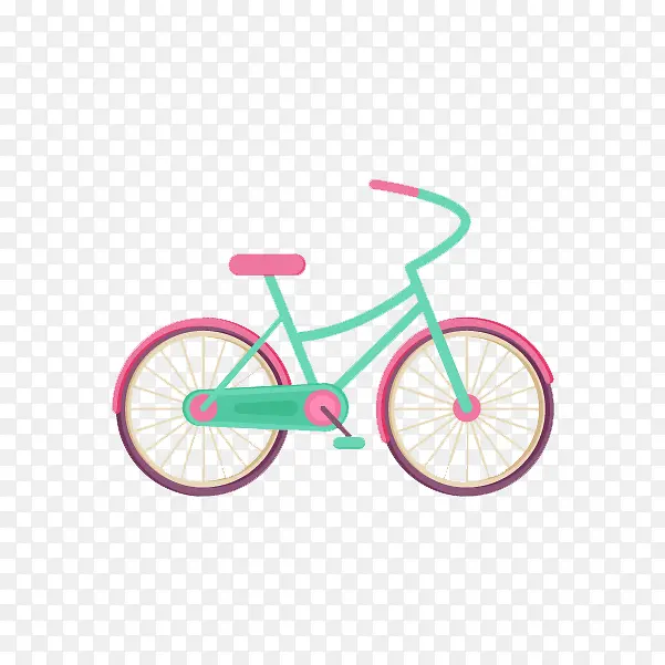彩色卡通粉红绿色自行车