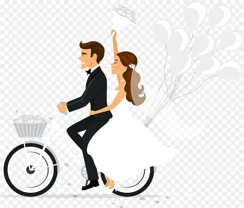 婚礼骑单车的卡通人物