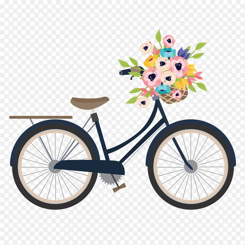 小清新彩色花卉自行车
