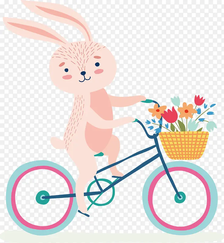 骑自行车的粉色小兔