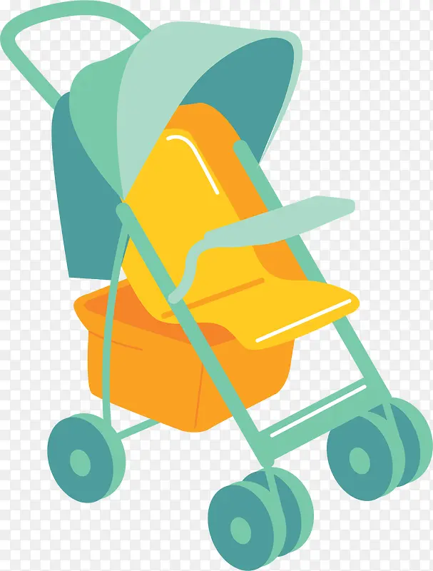 黄绿色婴儿手推车