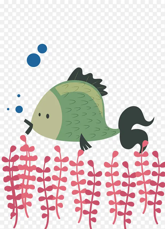 卡通海底绿色大鱼