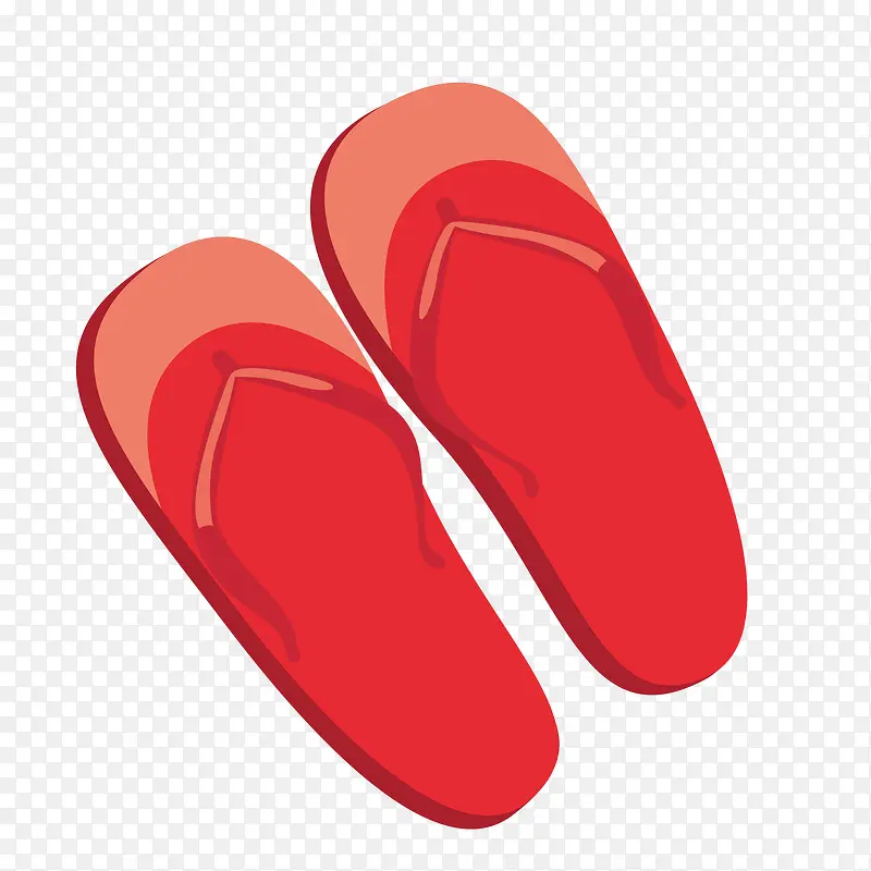 一双红色手绘的拖鞋