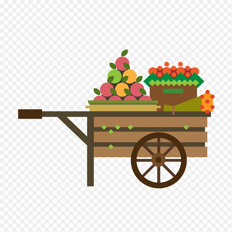 卡通装满水果的手推车