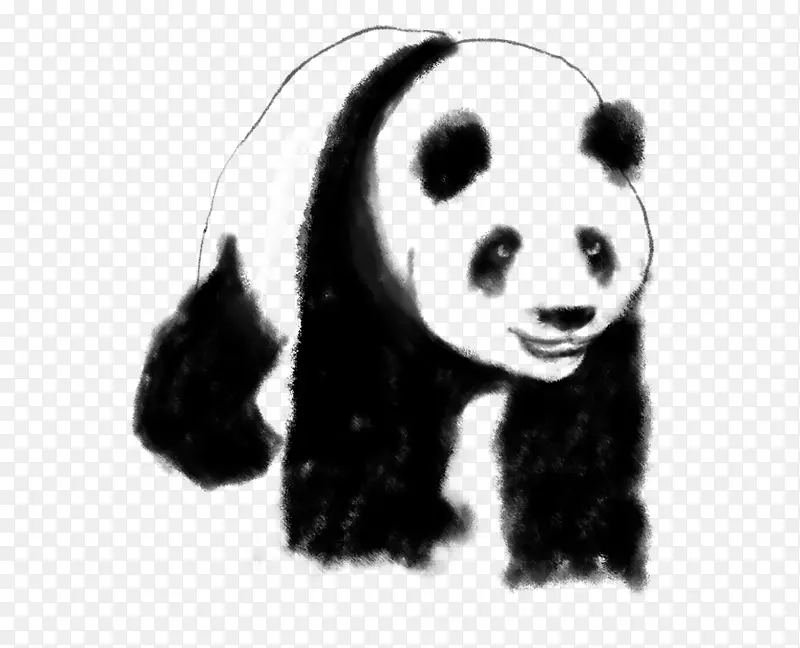 水墨中国画动物插图爬行的熊猫