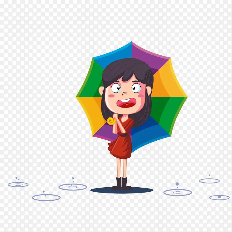 下雨天撑伞的女孩矢量图