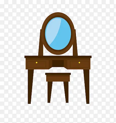 一套木质的化妆镜和桌椅