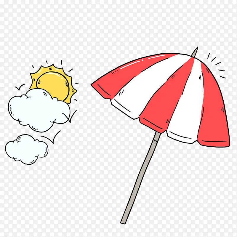 红色卡通太阳伞与太阳