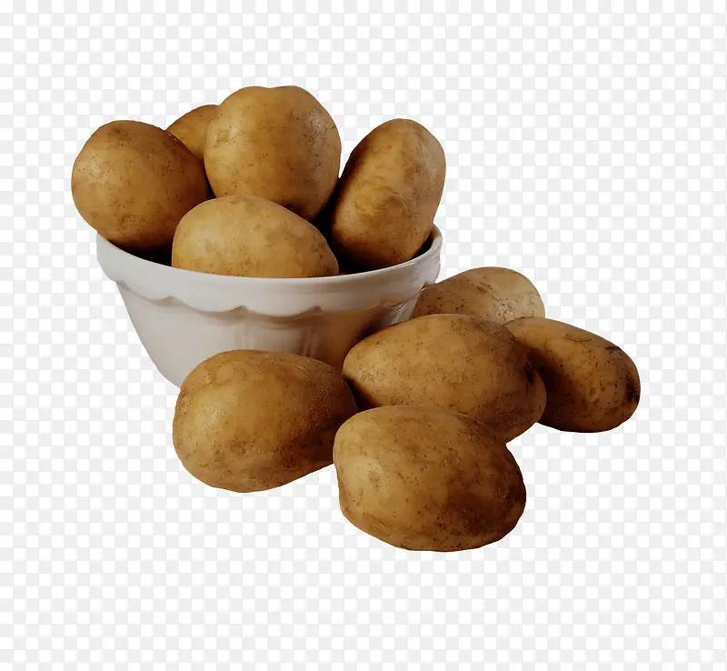 一碗土豆与散落的土豆