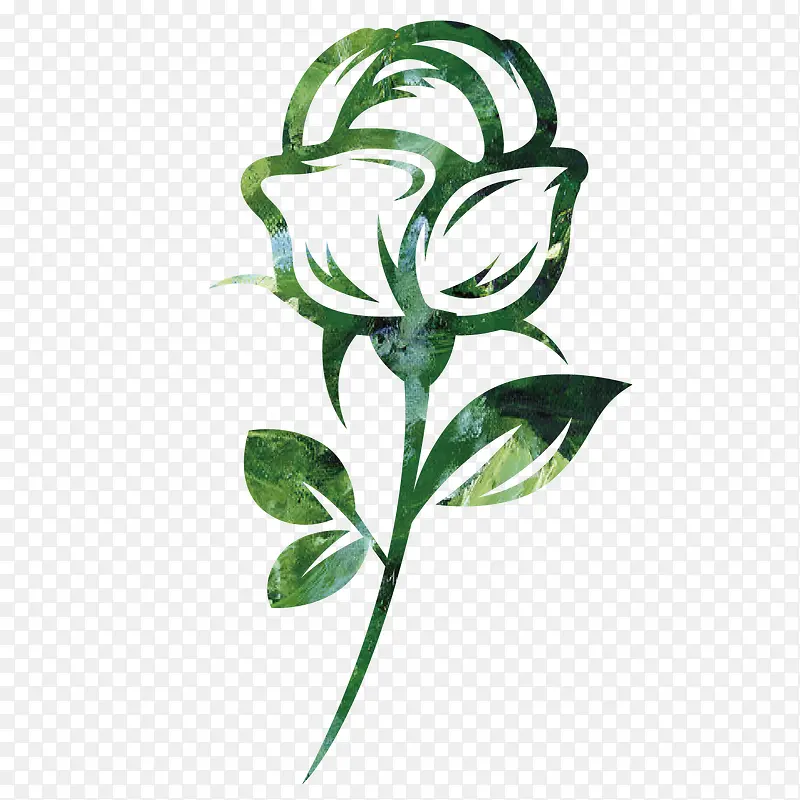 水墨风绿色玫瑰手绘