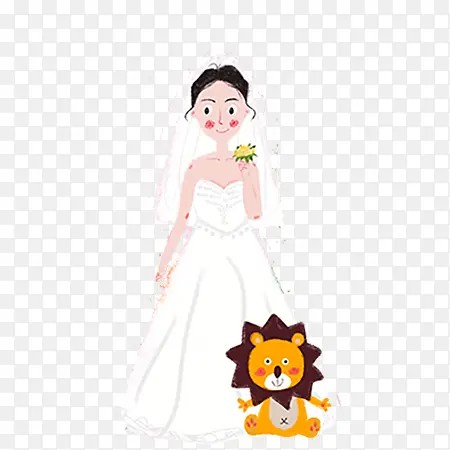 美丽卡通新娘与小狮子