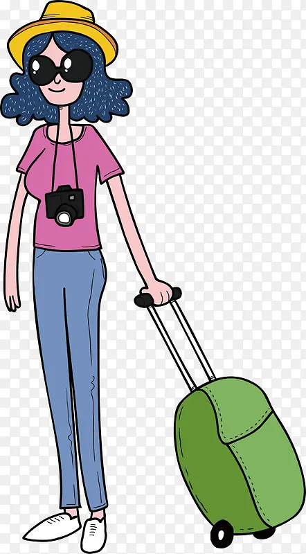 卡通旅游人物戴墨镜的背包客素材