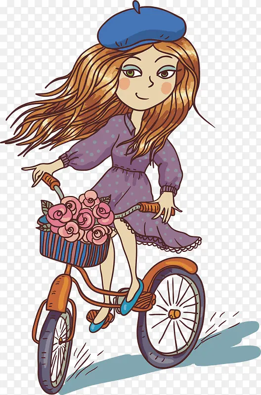 骑着单车的女人插画