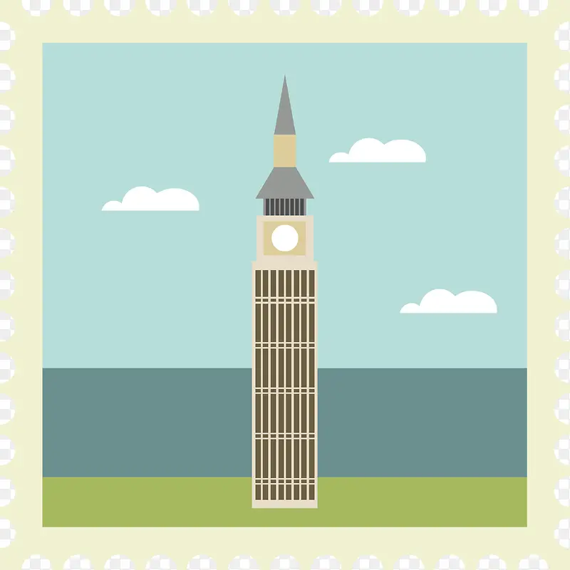 卡通旅游城市邮票大笨钟素材