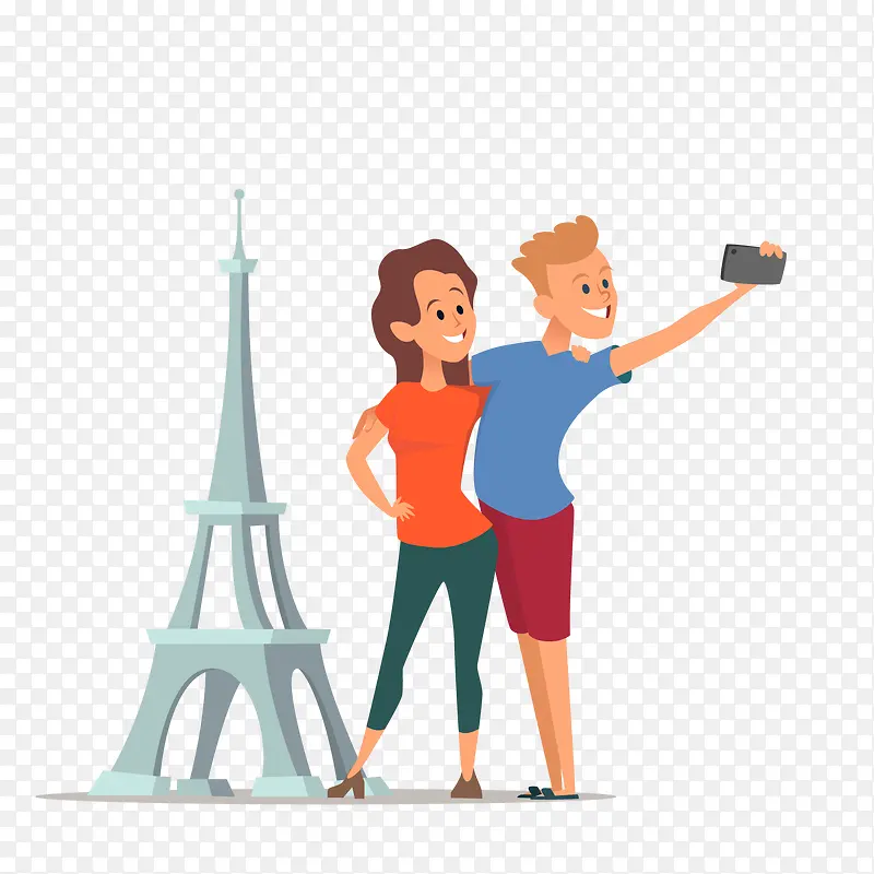 旅游拍照情侣矢量图