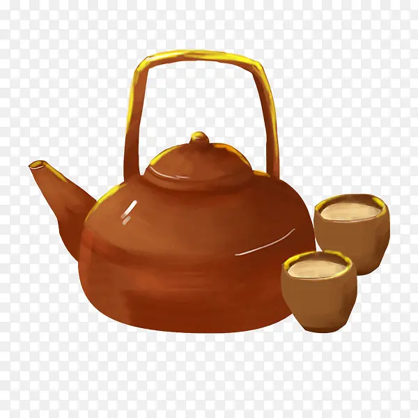 手绘中国风茶壶茶杯