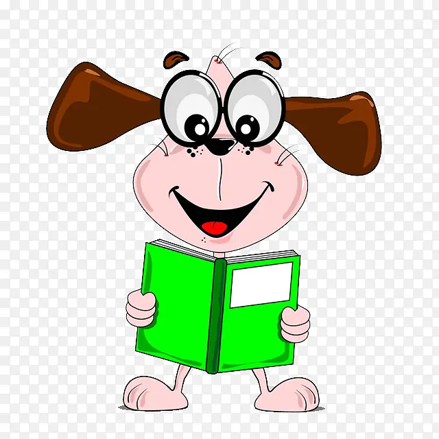 免抠卡通看书的狗狗