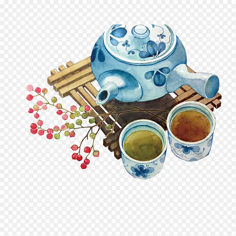 茶壶和茶杯插画矢量图