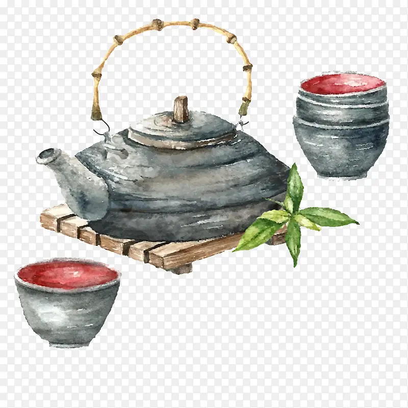 彩绘茶壶茶杯