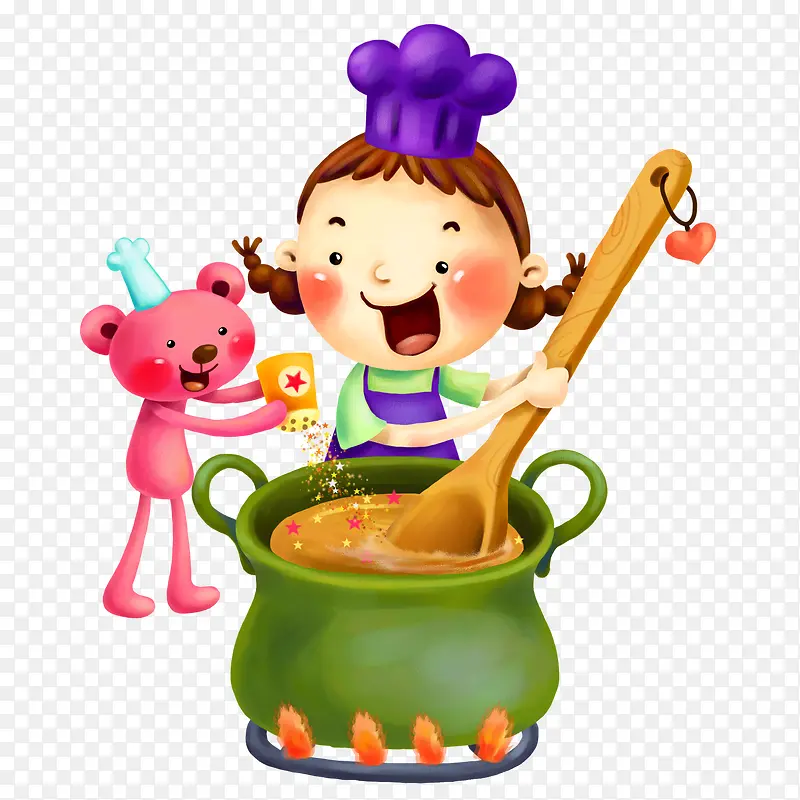 煮汤的女生和小熊