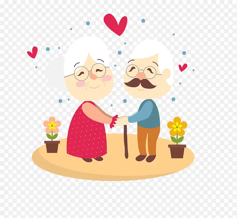 关爱老人主题卡通老年人情侣