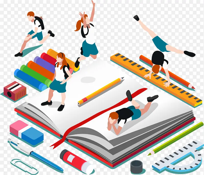 欢乐的学生矢量素材图