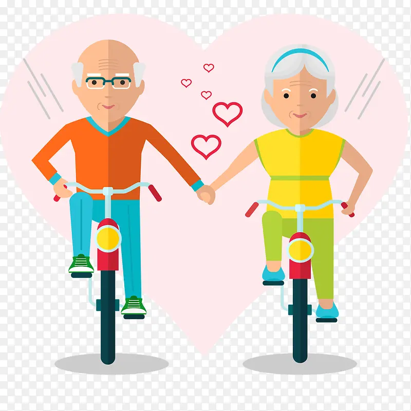 老年夫妇骑单车矢量插画