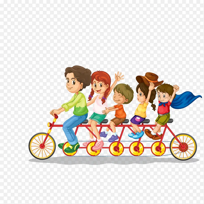 卡通骑单车的孩子们
