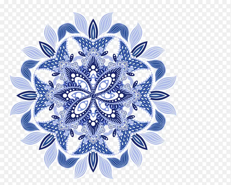 蓝色中国风青花瓷花纹