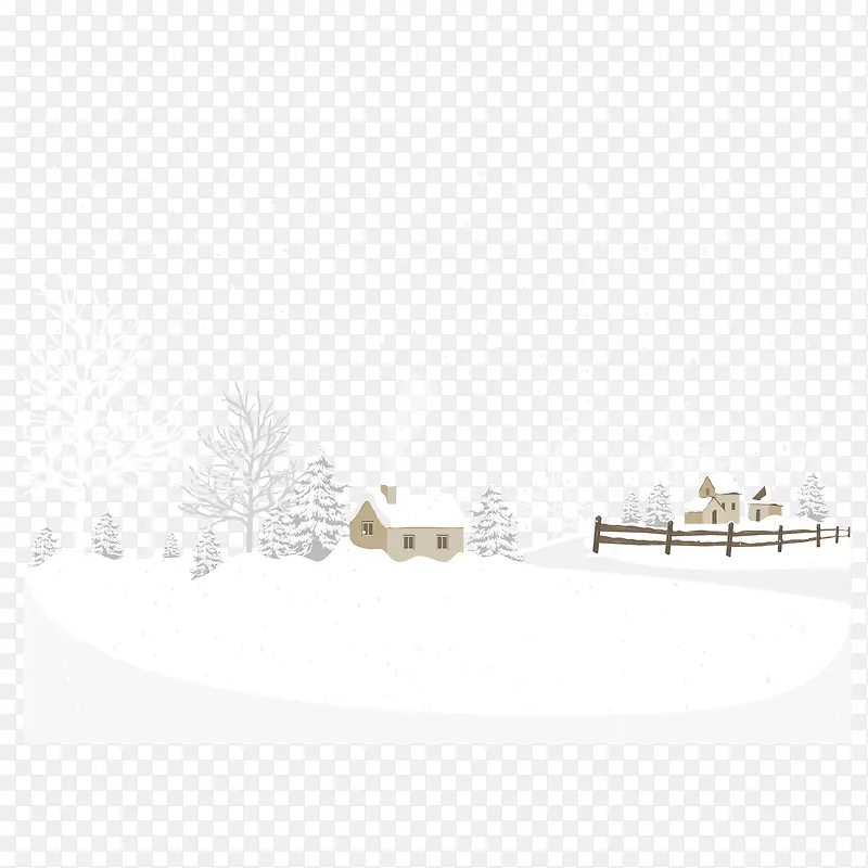 冬天下雪的美丽乡村风景矢量免抠