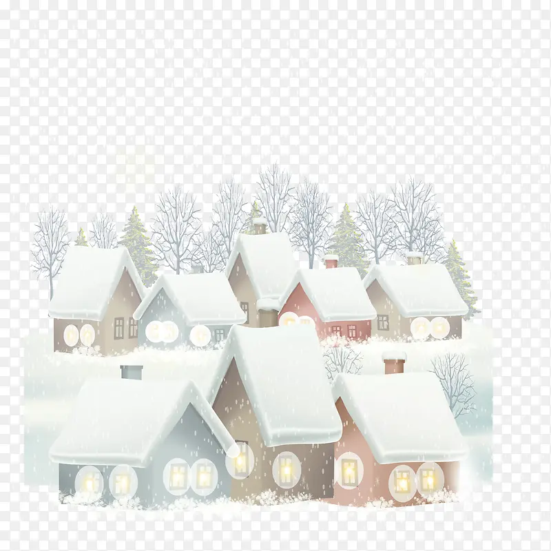 冬天下雪的农村房屋矢量免抠图