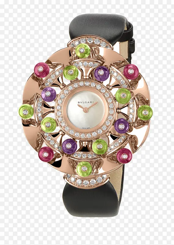 宝格丽玫瑰金色珠宝腕表手表女表