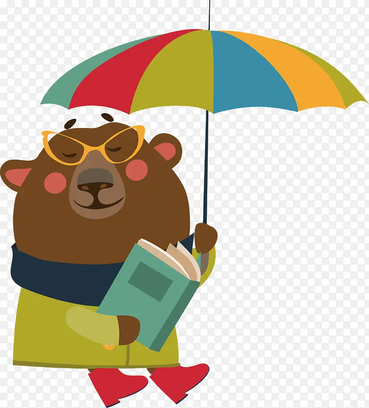 矢量图手拿雨伞看书的熊